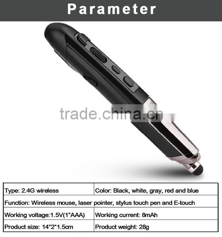 2.4 G wireless pen mouse presenter, laser pointer with plug and play