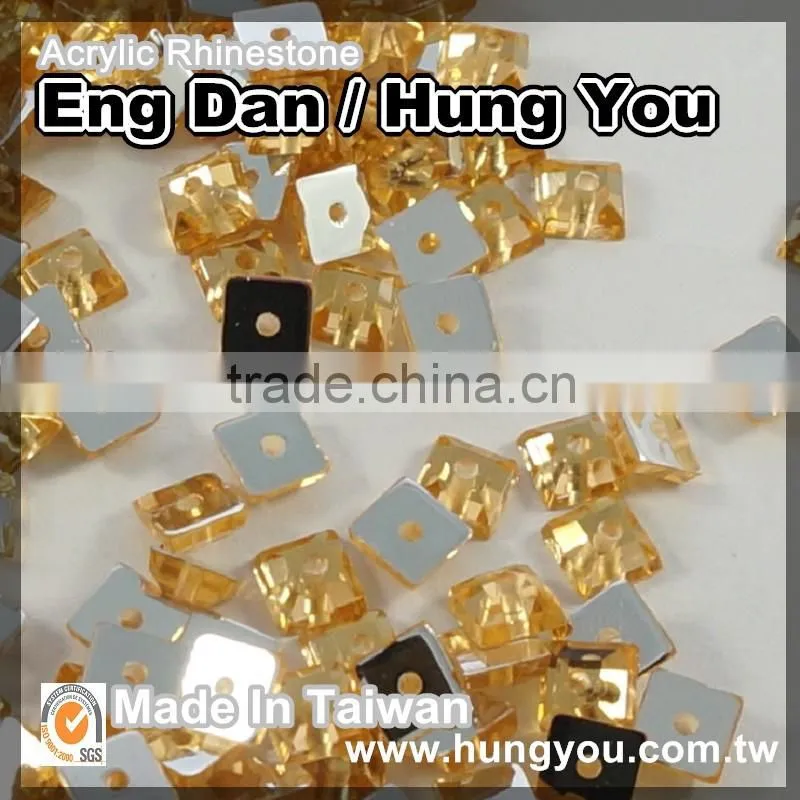 5mm Square Shaped Foil Back Sew On Acrylic Rhinestones with 1 hole
