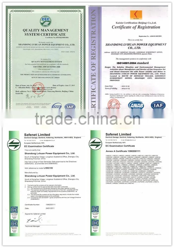 400kw high efficiency CE ISO Approved co natural gas generation set