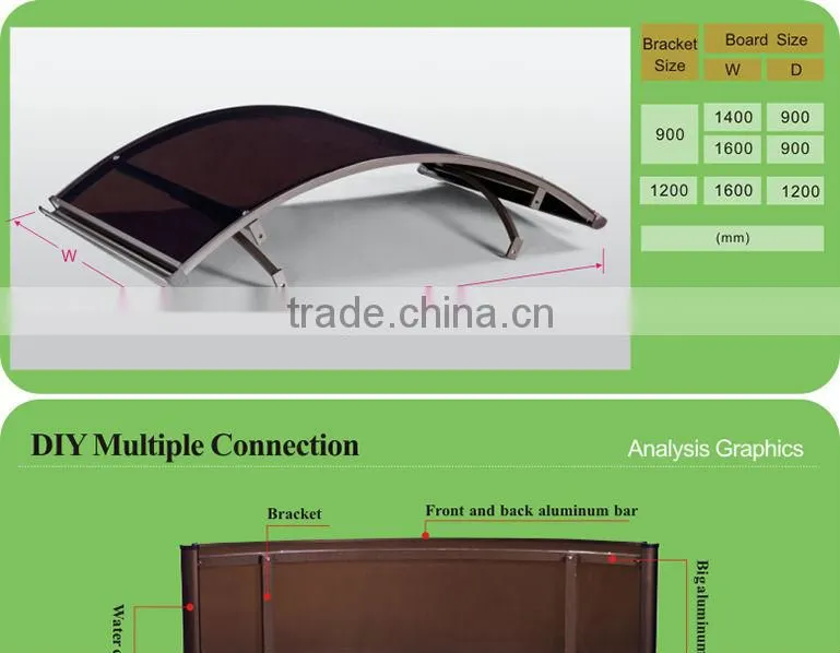 Factory price! Euro-design! outdoor polycarbonate aluminium awning parts size 1200x1600mm