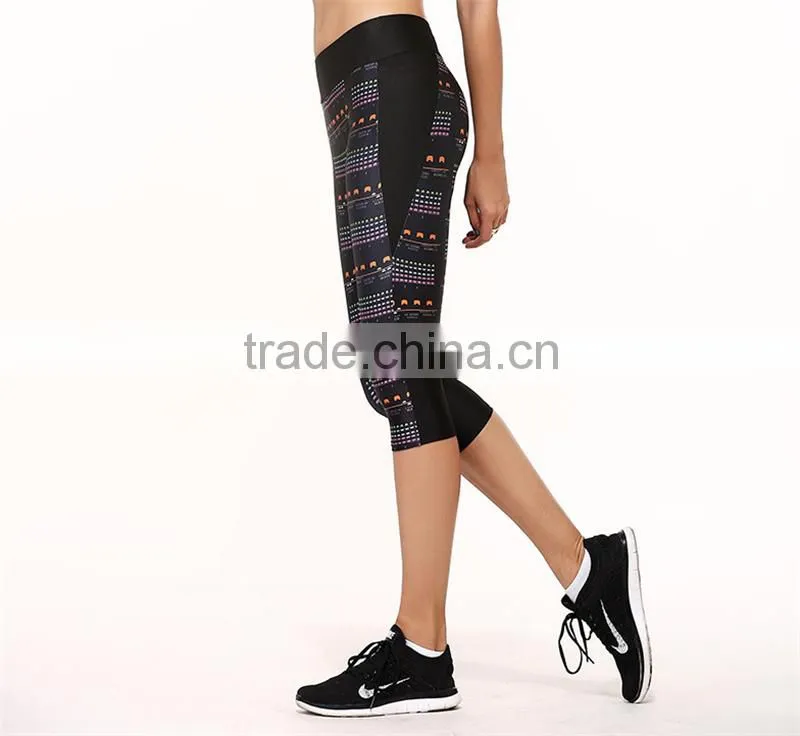 Womens YOGA Running Sports Gym Pants High Waist Printed Cropped Leggings Fitness