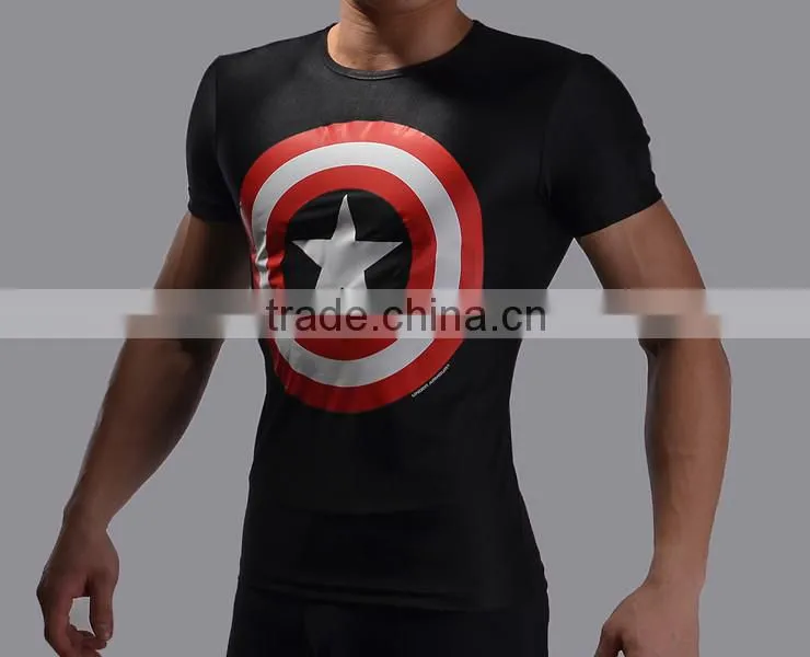 2016 New arrive marvel short sleeve superhero spider man compression tights men sport gym fitness wear 3d t shirt