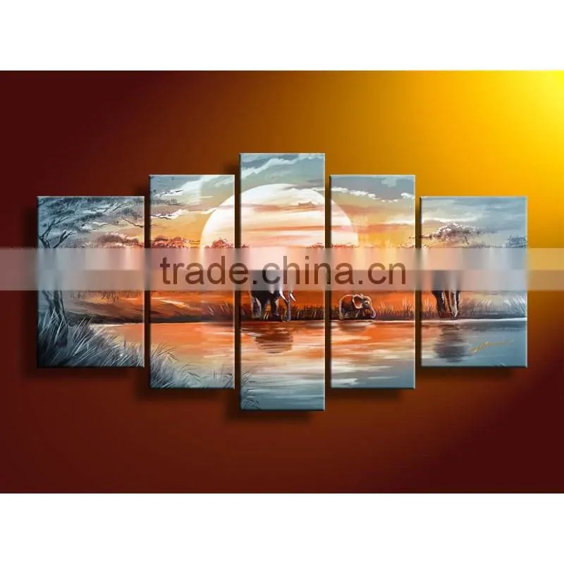 Shu1827 handmade african elephant design group oil painting