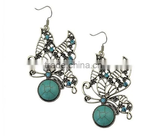 Designs new Retro Nation bohemian Style Butterfly Turquoise Earrings Wedding jewelry