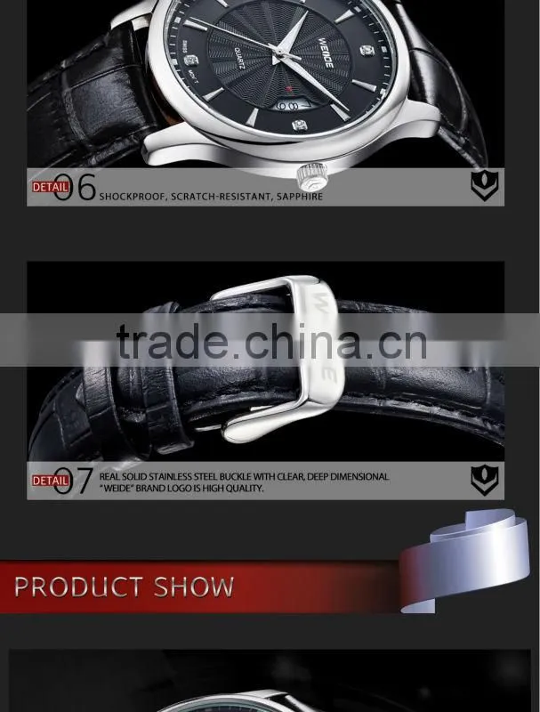 WEIDE WG93005 Men's Brand Watches Fashion Luxury Two Tone Gold Genuine Leather Strap Men Dress classic Quartz Watch