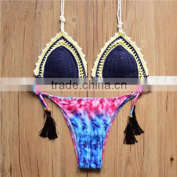 Navy blue Crochet Brazilian Bikini, Sexy exotic bikini women crochet swimsuit