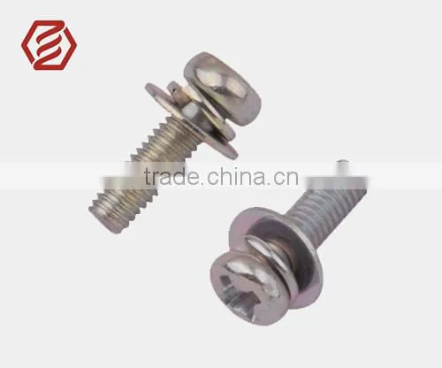phillips recessed small pan head screw , single coil spring washer and plain washer