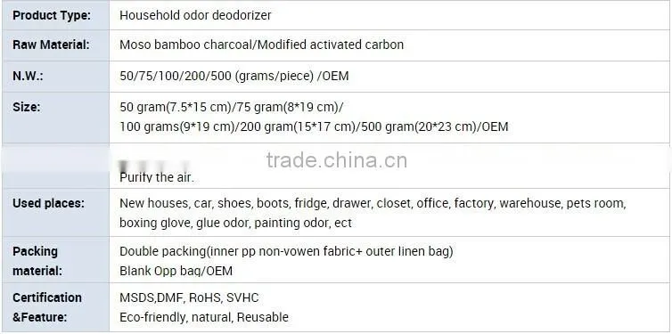 2016 OEM Wholesale Natural Charcoal Bamboo Absorb Odors for Home Air Purify