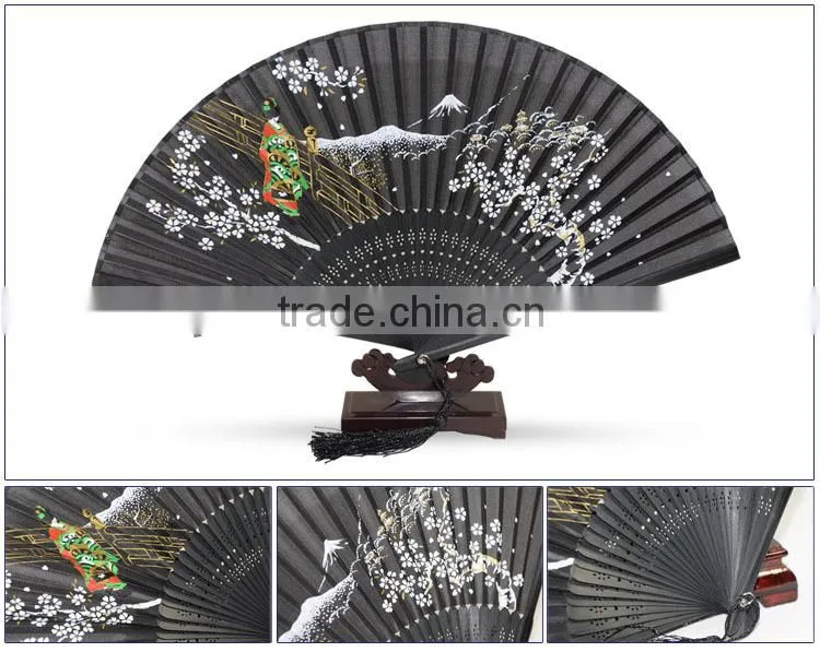 black Japanese design silk hand fans for ladies