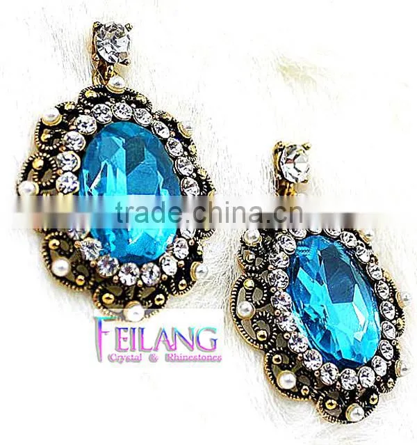 European And American Retro Inlaid Semi-precious Stones Drop Earrings