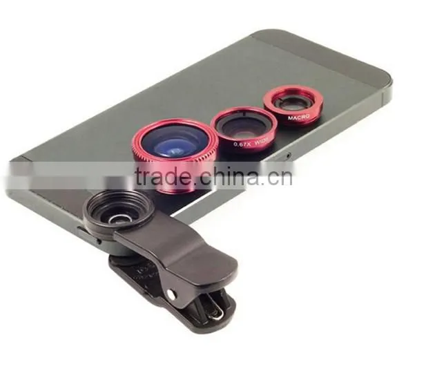 Universal 3 in1 fisheye wide-angle lens for iphone 5 6 fish eye lens for samsung phone
