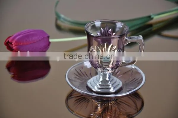 Glass beverage cups and saucers set