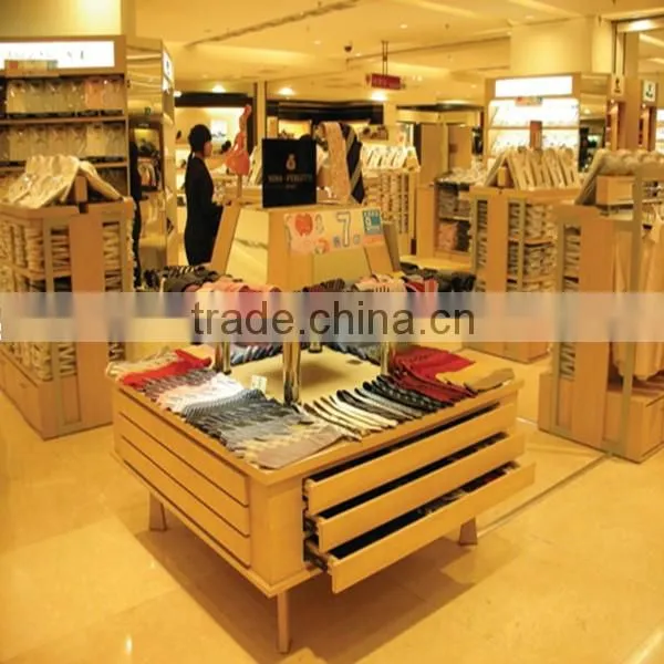 wood retail clothing display rack and wood table top display shelf