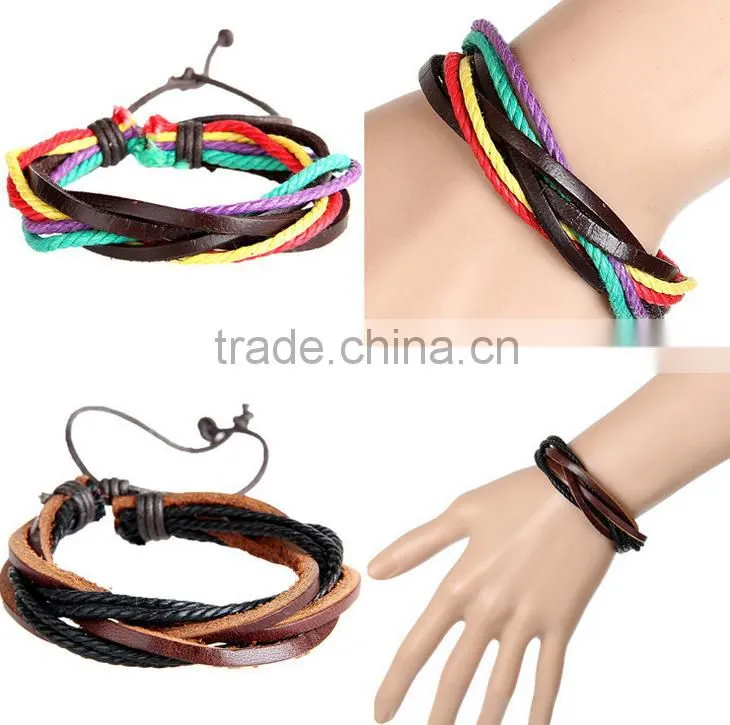 Fashion Men Jewelry Cow Rivet Skull Charms Leather Bracelet