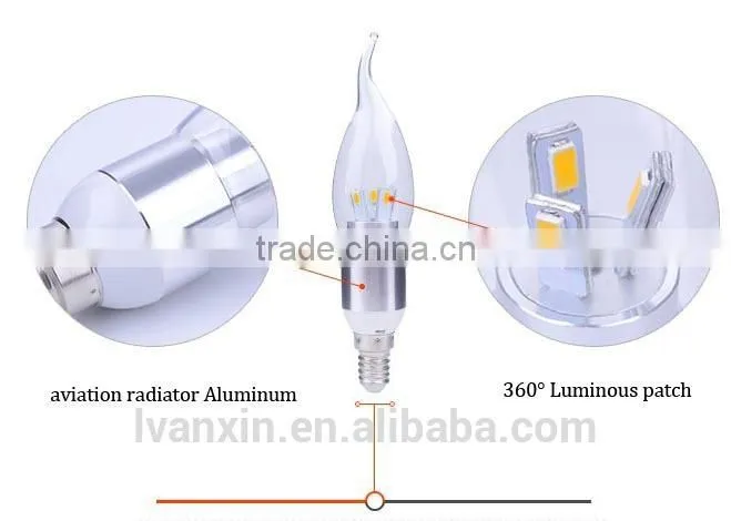 aluminum lamp body e14 led candle bulb 85-265v for decorativing use