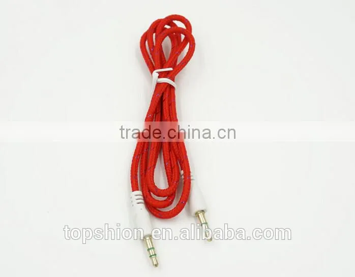 Braided car aux audio cable usb cable 3.5mm stereo audio cable male to male