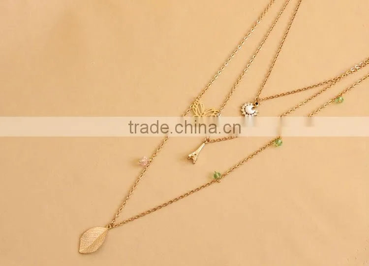MYLOVE Fashion gold plated necklace cute butterfly leaf pendant long polo chain sweater necklace HOT MLSC-17