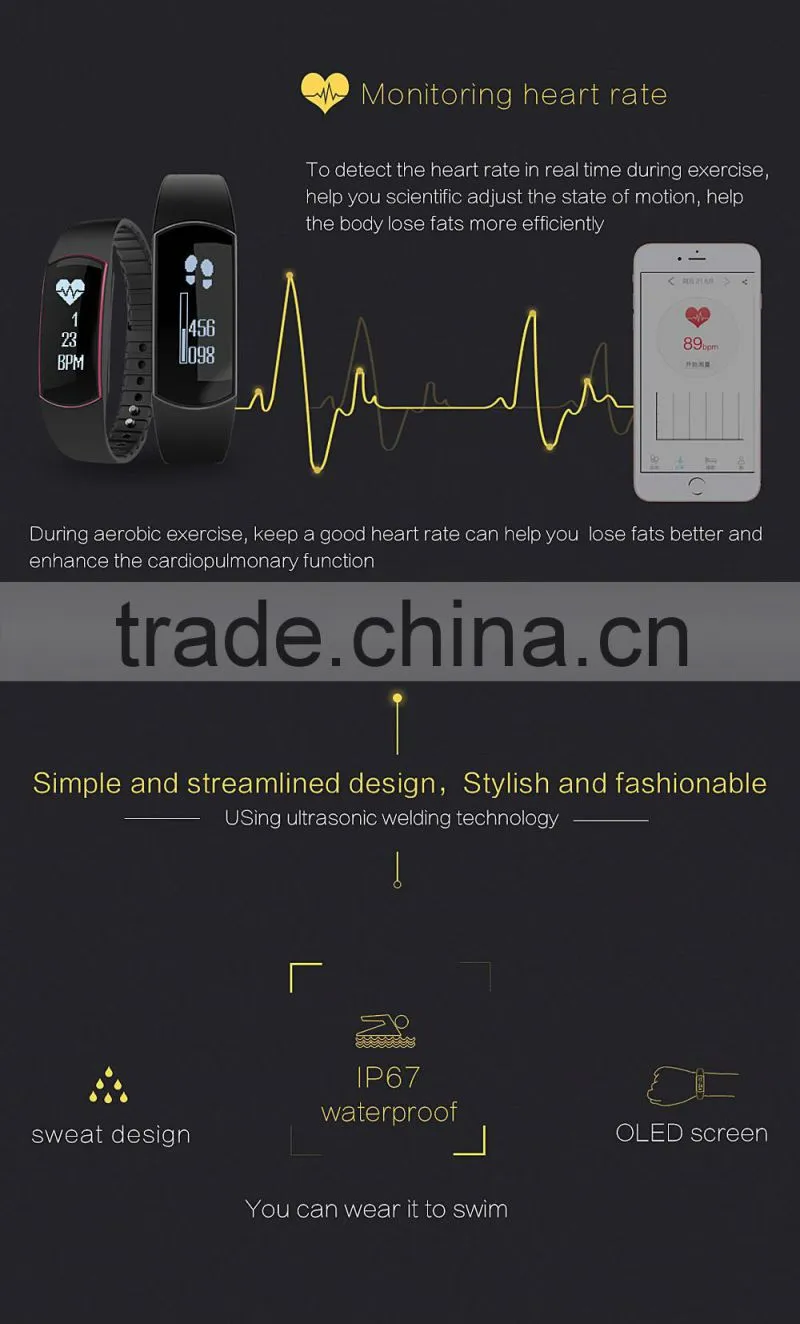 Bluetooth 4.0 Smart band Bracelet IP67 Heart Rate Monitor Sport Fitness Tracker SH09 for Android iOS smartphone