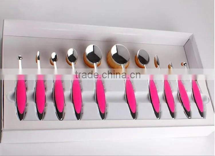 Top Quality Custom Logo cosmetic Makeup brushes Rose gold and white Color 10pcs Oval Makeup Brush Set