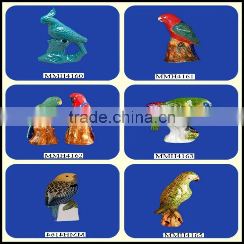 Handmade ceramic porcelain parrot sculptures