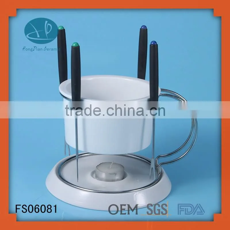 fondue pot,,ceramic cheese tool fondue set,hot pot with forks and candle for sale