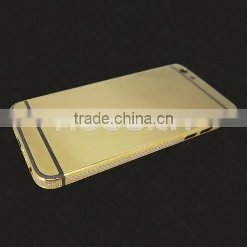 24K gold with partly diamond luxury back housing for iphone 6s/6s plus back cover,for iphone 6s gold housing diamond