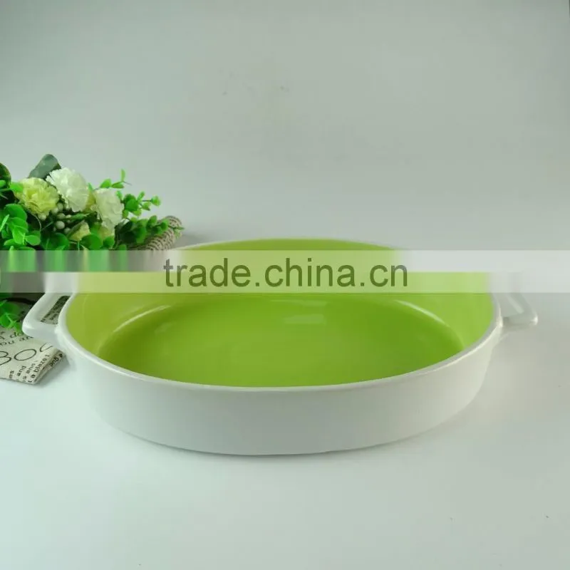 stocked cheap oval ceramic bakeware , color-glazed ovenware with two handles
