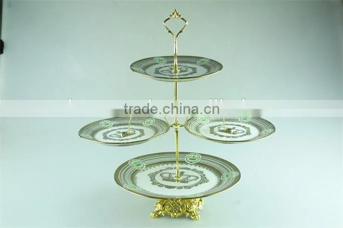 Boble colorful decal ceramic wedding cake stand with iron handle in stock