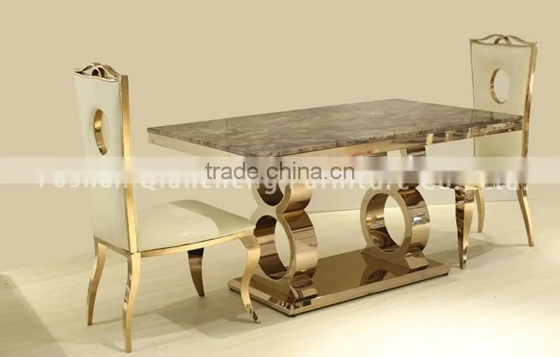 marble top dining table with strong rose golden base