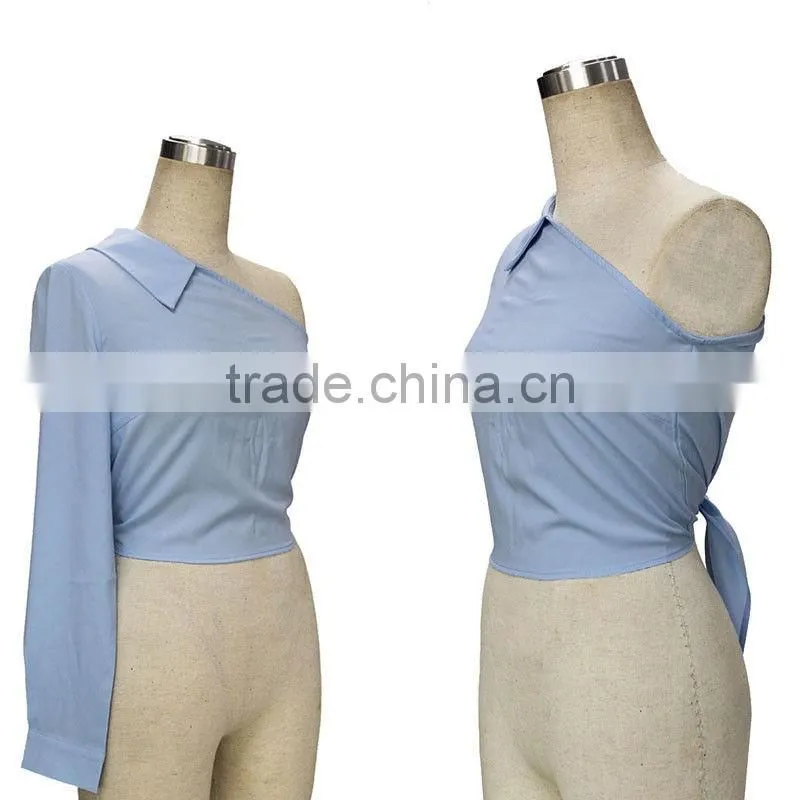 Women Long Sleeve Cropped One Off Shoulder Mini Casual Summer Tops