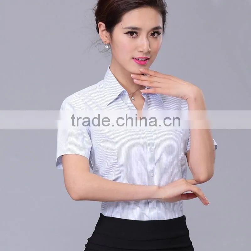 new design classic fit short flared sleeve cotton shirt for ladies