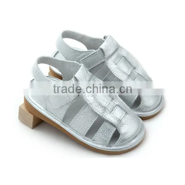 Children shoes silver leather handmade squeaky shoes
