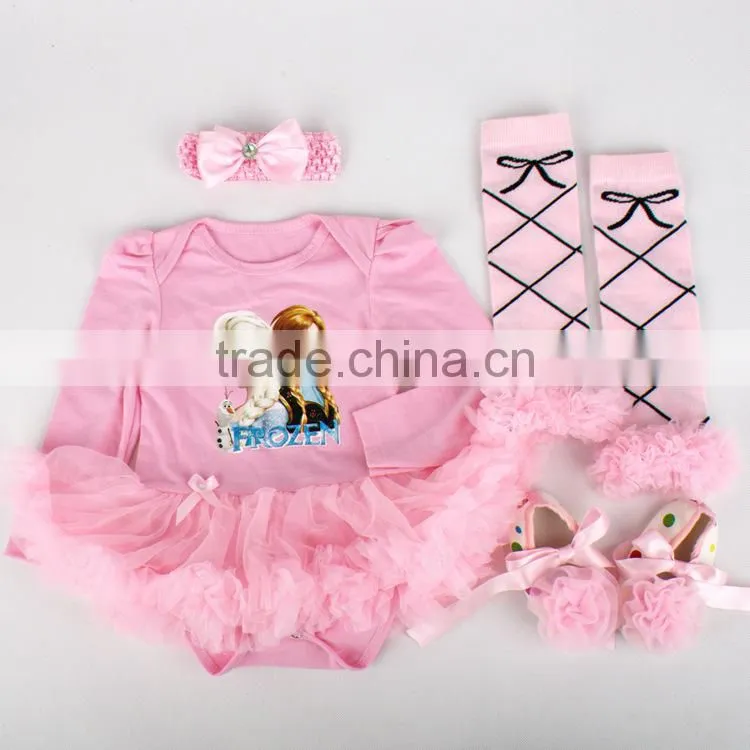 Hot Sale 4Pcs Long Sleeve Cotton Baby Romper Frozen Princess Elsa Costume