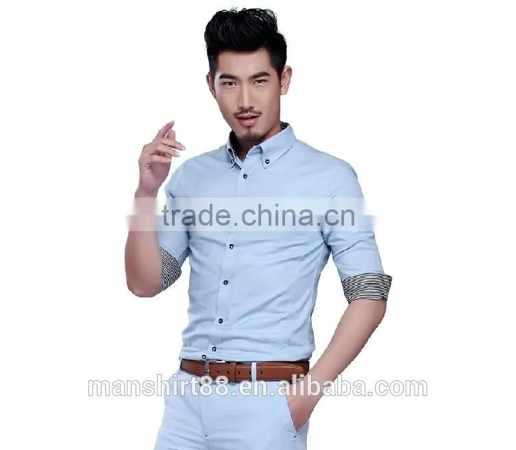 2016 button down collar men's 3/4 sleeve oxford shirt