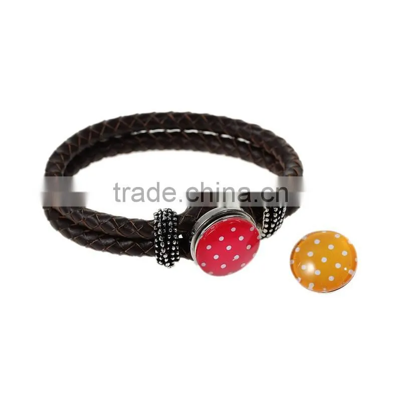 18mm Resin Fit Snap Button Bracelets Round Silver Tone At Random Dot Pattern , Knob Size: 5.5mm