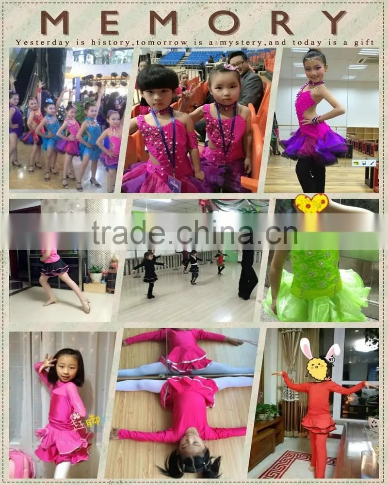 Girls Salsa Latin Performance Dresses Child Unequal Dance Dress Kids Fluorescent Rainbow Colored Ballroom Dresses
