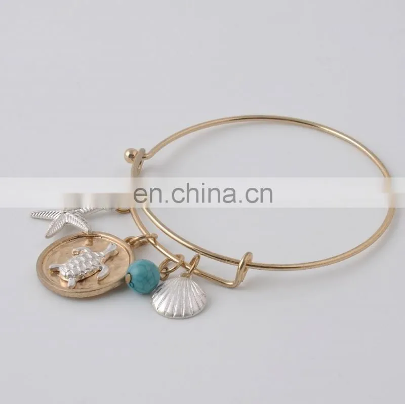 Sea Collection charms in two tones marine organism bracelet bangles