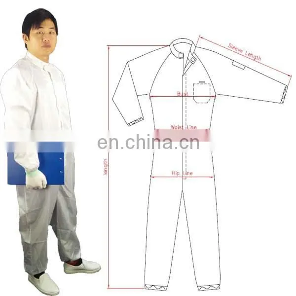 With Vertical zipper ESD jumpsuit, Cleanroom Antistatic ESD coverall
