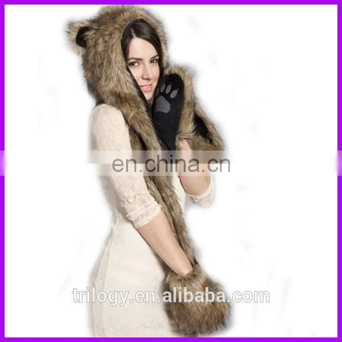 wholesale animal plush hats with mittens boy girl children kids plush animals hats with paws
