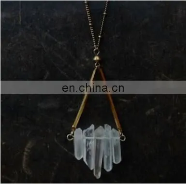 2015 Latest Agate Natural stone Brass Boho Pendant Necklace