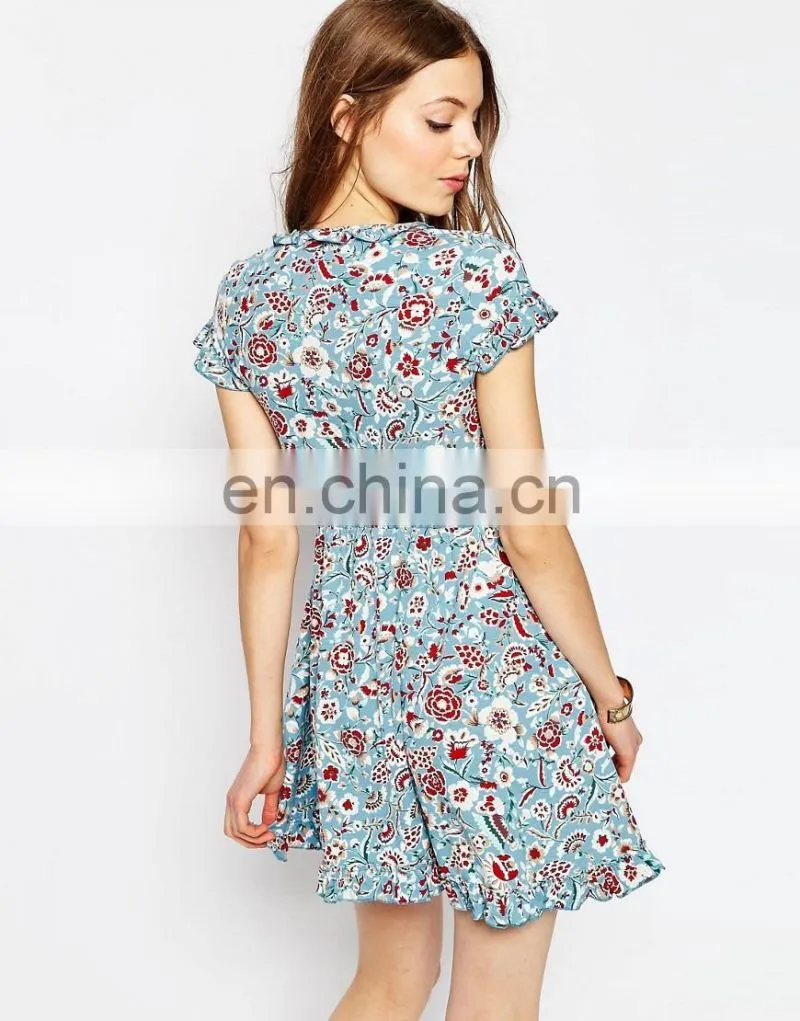 Cheap price with high quality small flower prints dress women dress