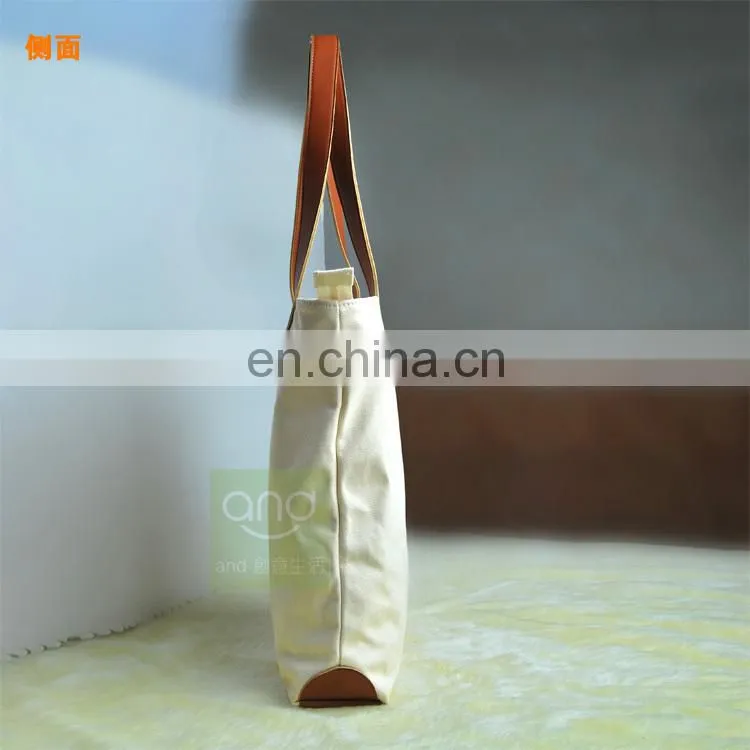 1 pcs Custom printed 16oz cotton canvas tote bag lether handles