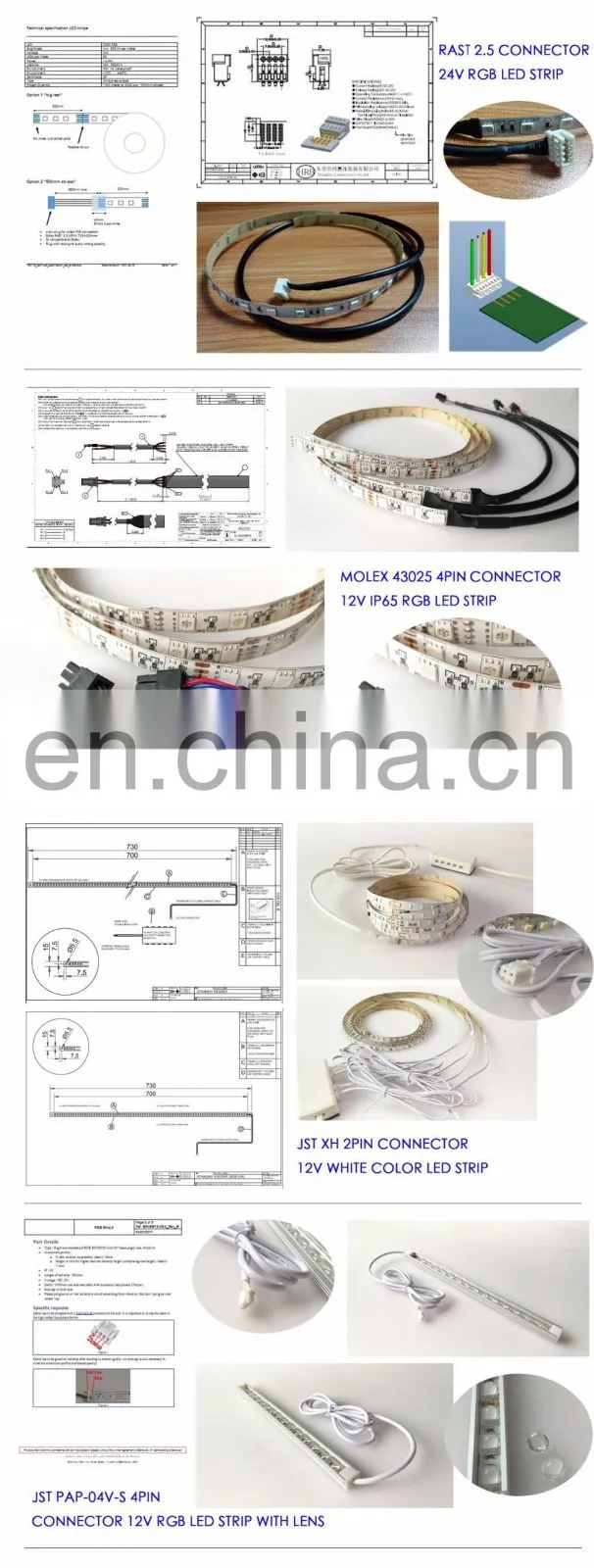 JST PAP 04V S 4pin connector cable SMD5050 custom made RGB led strip