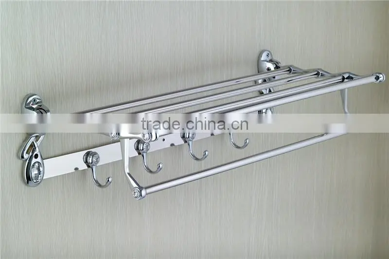 90 degree rotation bathroom wall towel shelf with hooks with blue&white diamond A166
