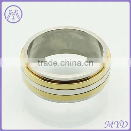Fashion Jewelry Gold plated stainless steel stripe ring band for men