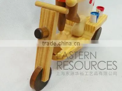 Painted Wooden Rabbit Couple with Scooter for Table Easter Decoration
