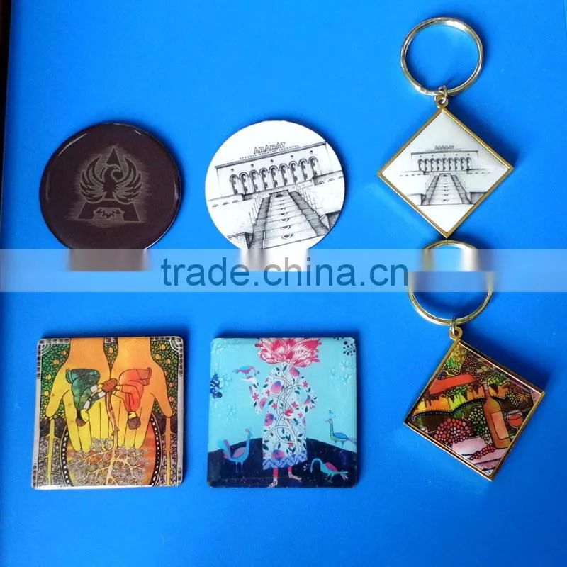 White T shirt shape with custom plastic doming metal keychain