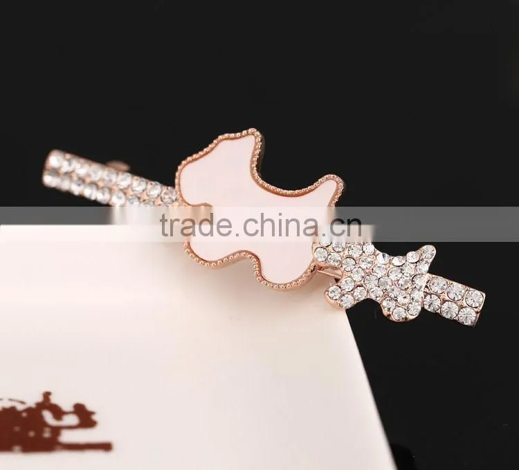 2015 New Style Bear Hairwear Golden Silver Barrettes Shining Rhinestone Zircon Lovely Hairpin Fine Jewellery