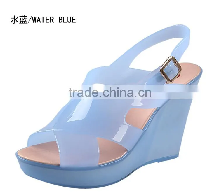 2014 Fashion Candy Color Sandals Transparent Jelly Shoes Fish Mouth Wedges Sandals
