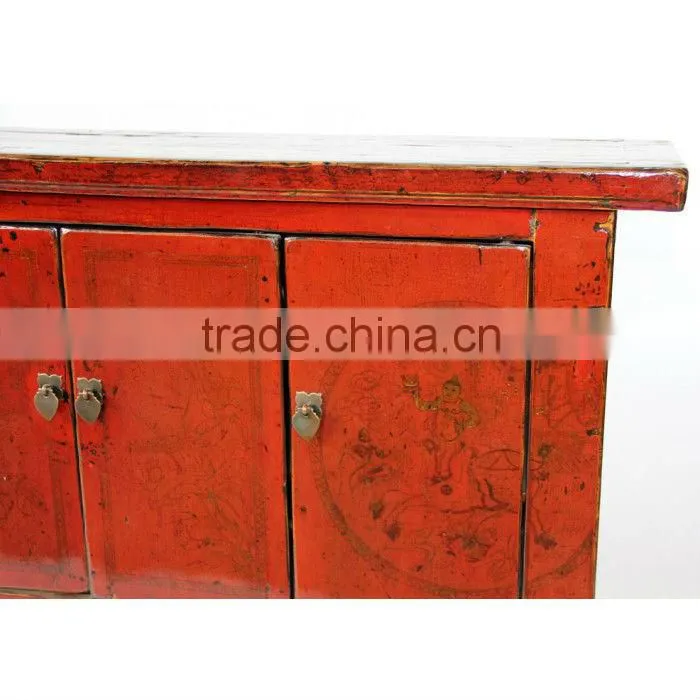 Chinese antique shiny red sideboard cabinet